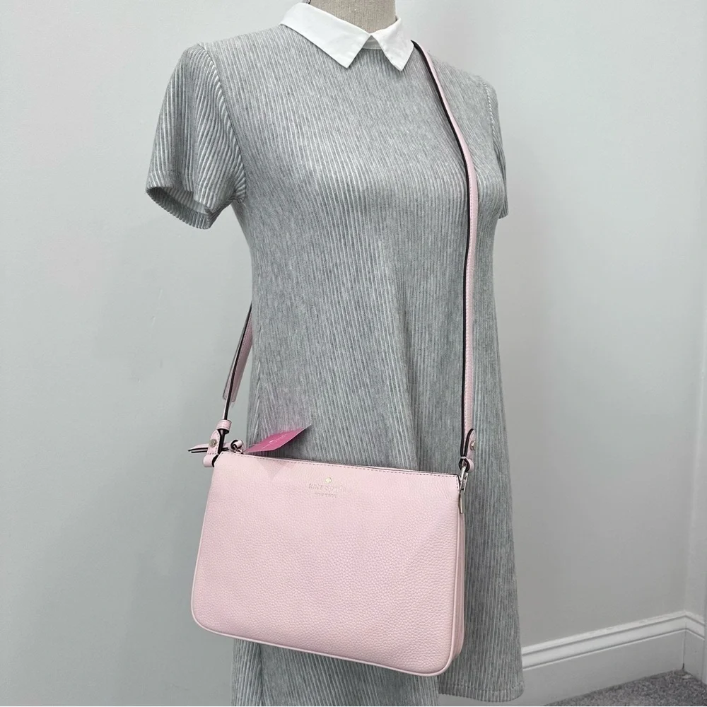 NEW Kate Spade Jackson Triple Gusset Leather Crossbody Bag Peach Puff Pink